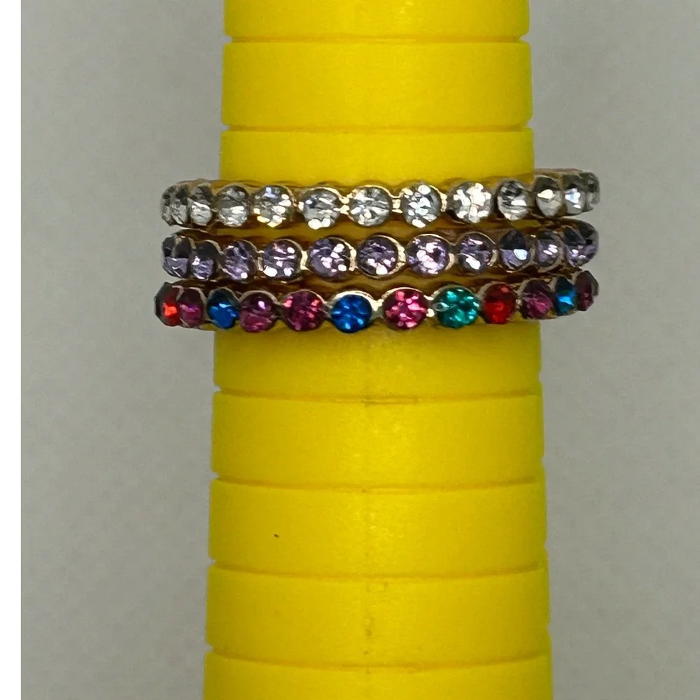 Multicolored Stackable Set of 3 Rhinestone Eternity Rings Size 8.75 shiny